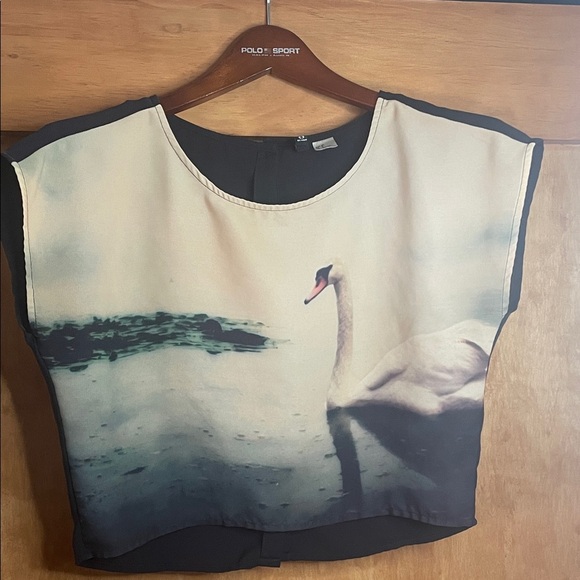 H&M Cream and Black Swan Print Blouse - Picture 3 of 8